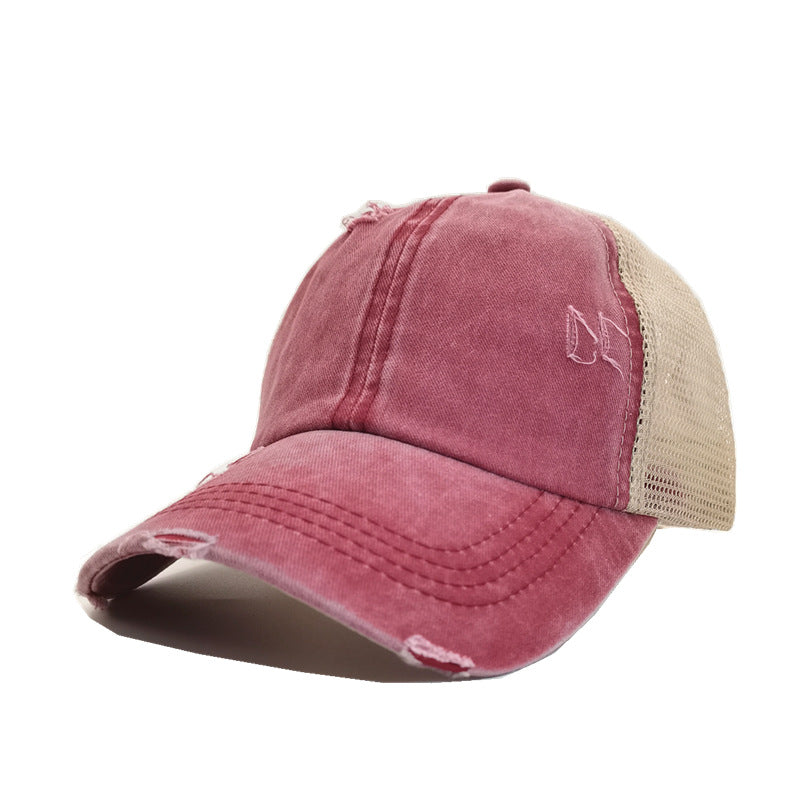 Wholesale Summer, spring and autumn light board old outdoor sunscreen grid washed ponytail baseball cap